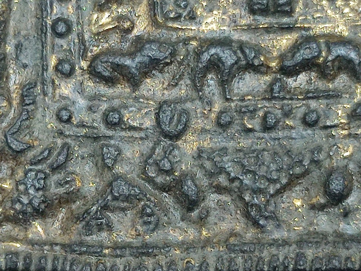 Square Templar Medallion In Mercury-plated Metal Depicting A Fortified Castle.-photo-3