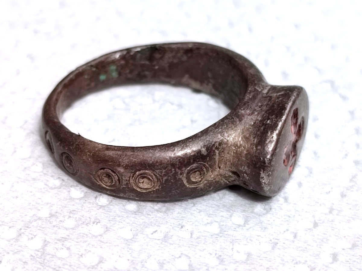 Bague Chevalier Templier En Argent Avec Croix En émail Rouge. Sicile XII-xiiie Siècle-photo-5