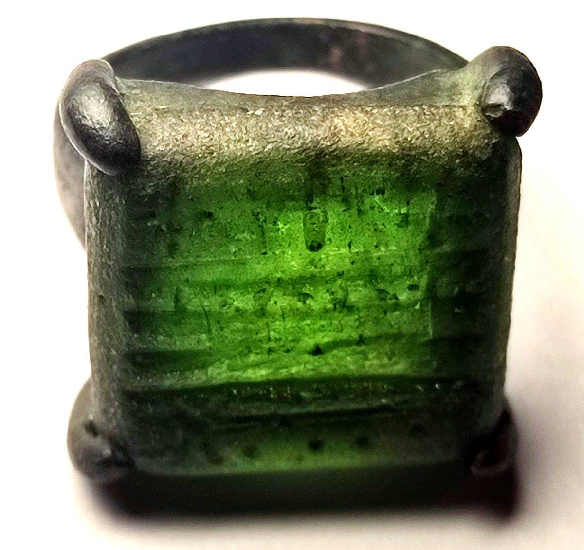  Bronze Templar Ring With Engraved Vitreous Paste. Sicily XII-xiii Century-photo-4