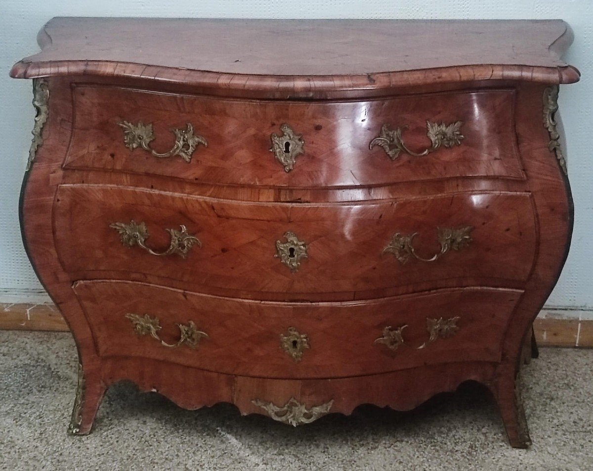 Commode Louis XV  En Placage De Mosaïque En Bois Clairs-photo-2