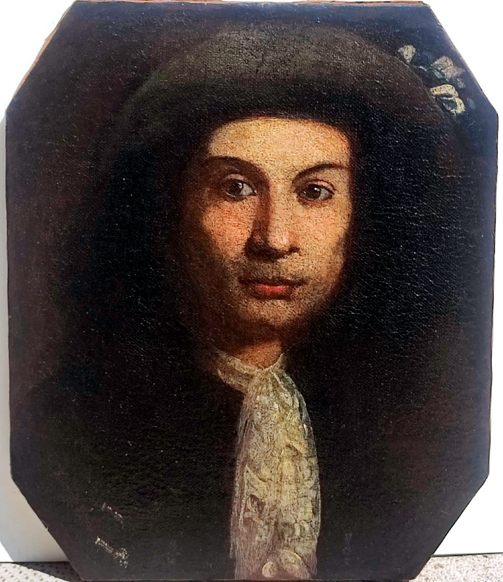 Homme noble avec chapeau et écharpe brodée. Ecole lombarde du XVIe siècle