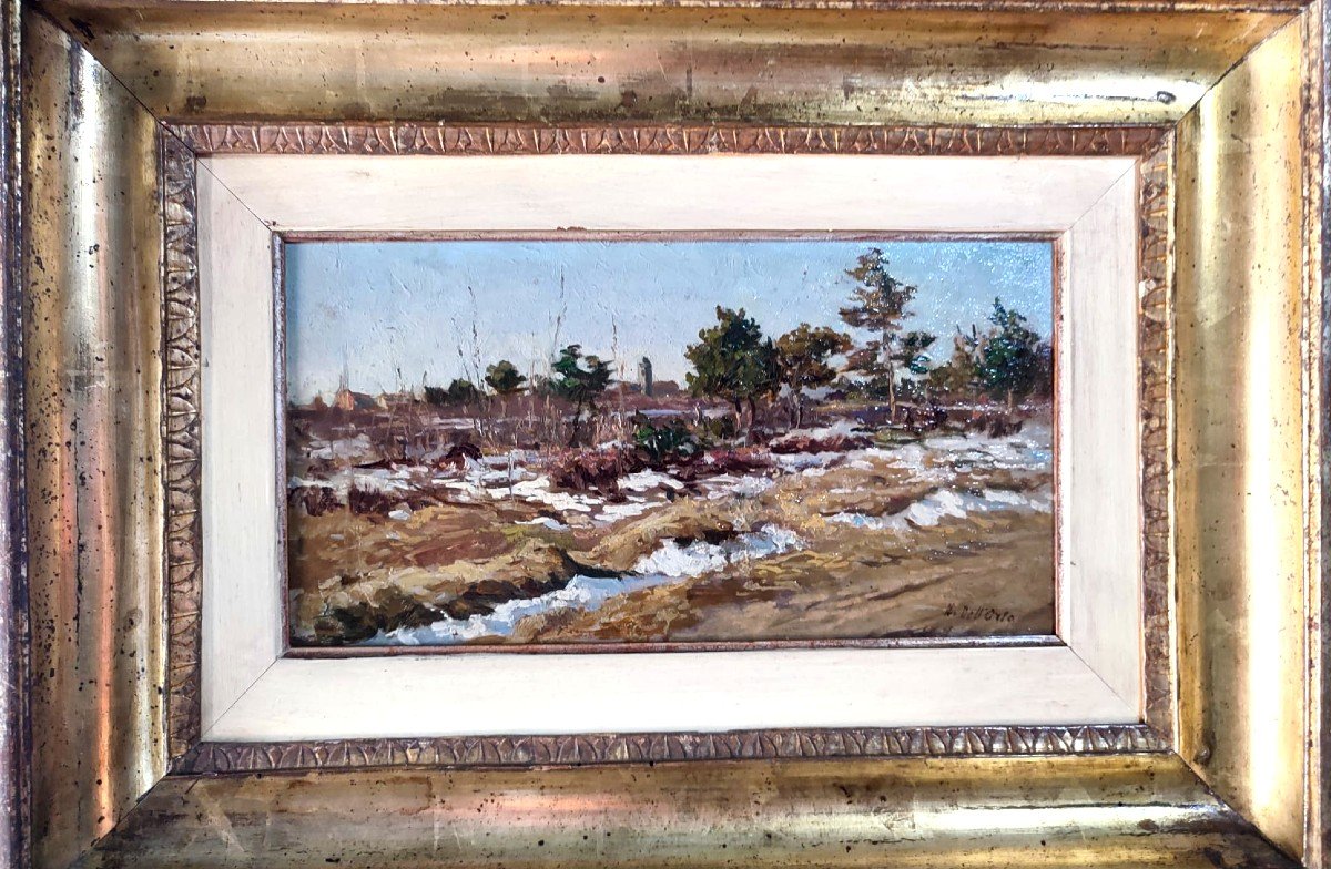 Umberto Dell'orto Milan 1848 - 1895 'last Snows' Heathland Lonate Pozzolo 19x34-photo-2