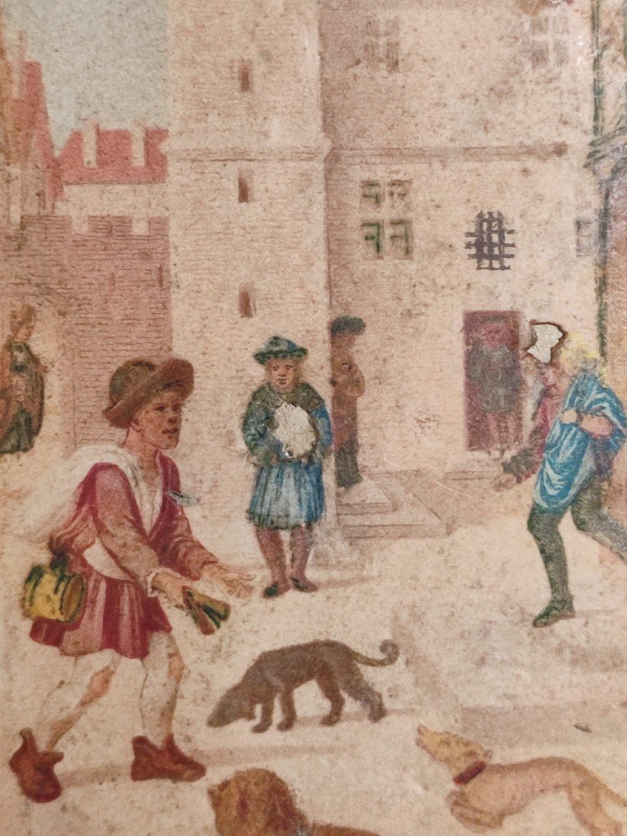 Miniatura A Tempera Su Pergamena  'distribuzione Del Cibo ' Dal 'libro Delle Ore'' 1480 Circa.-photo-2