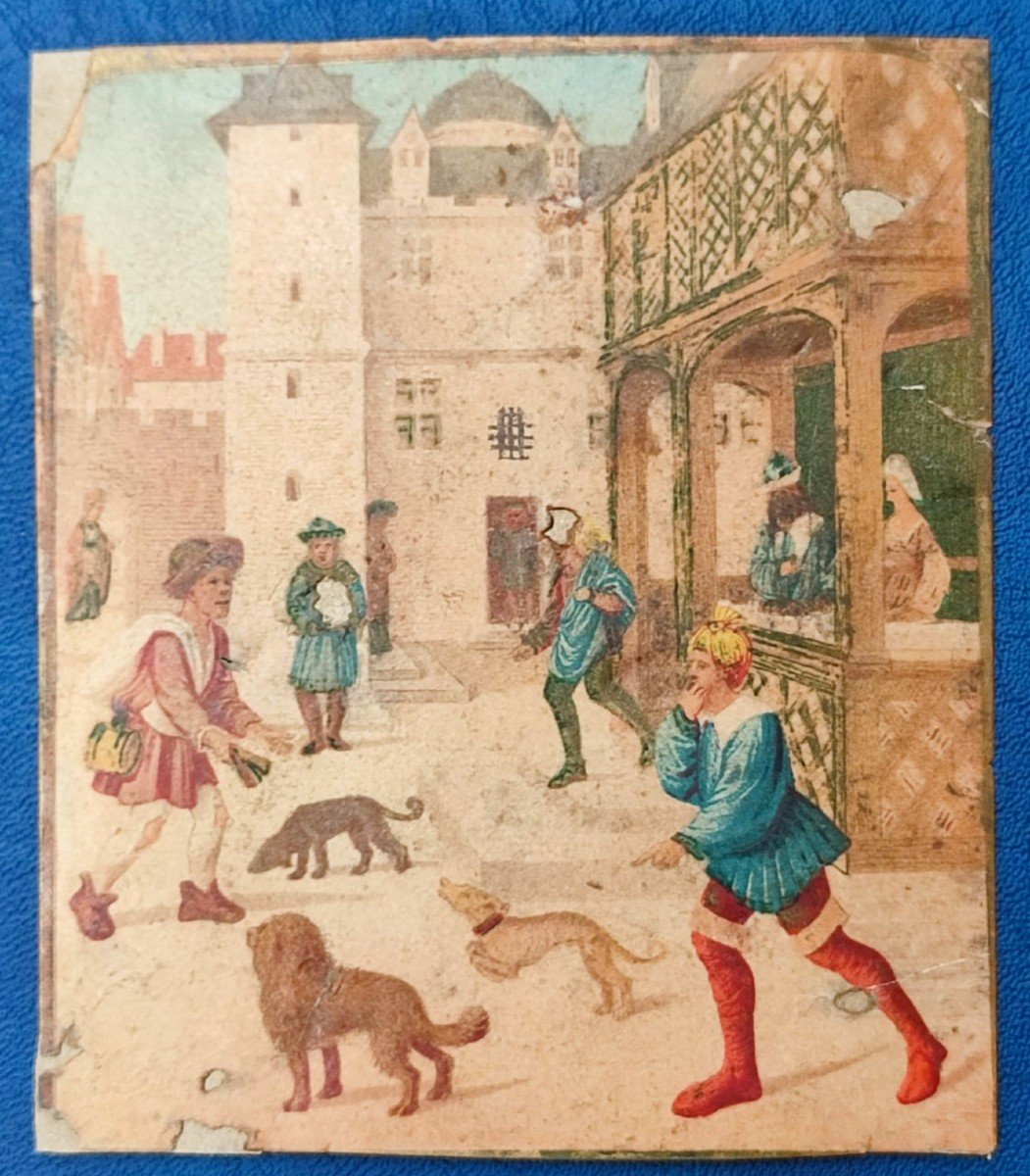  Tempera Miniature On Parchment 'distribution Of Food To The Dogs' From The 'book Of Hours'  