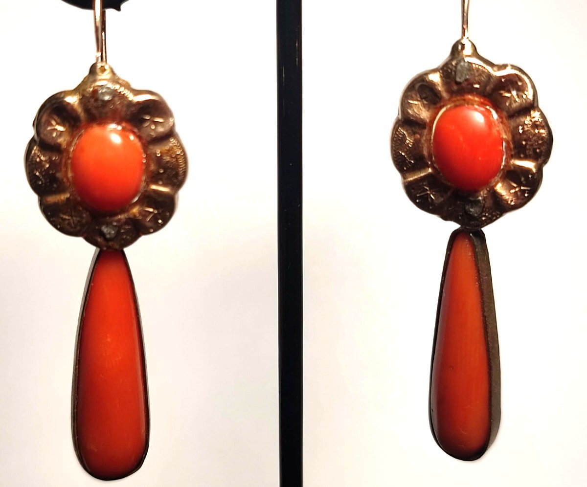   Gold And Coral Earrings Sicily Early 900'