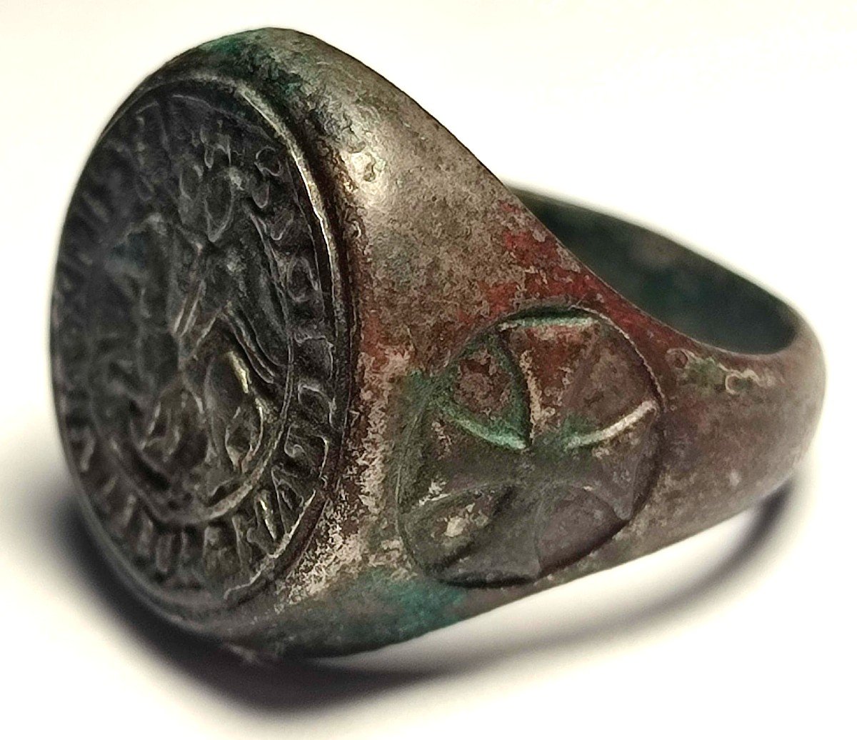  exceptional Ring - Seal Of Knight Templar In Silver With The Templar Symbol. Sicily XII-xiiic.-photo-2