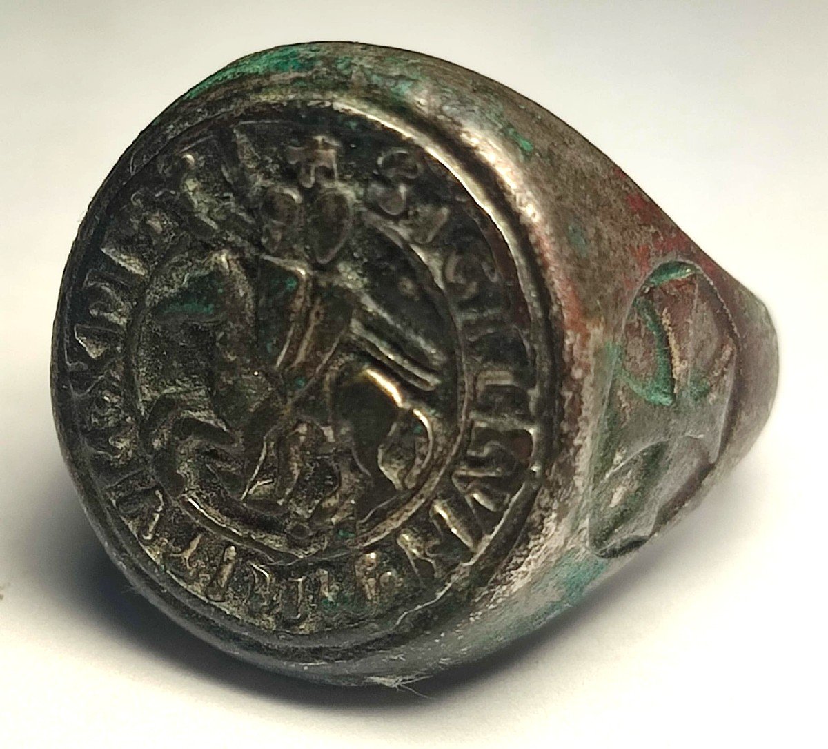  exceptional Ring - Seal Of Knight Templar In Silver With The Templar Symbol. Sicily XII-xiiic.-photo-2