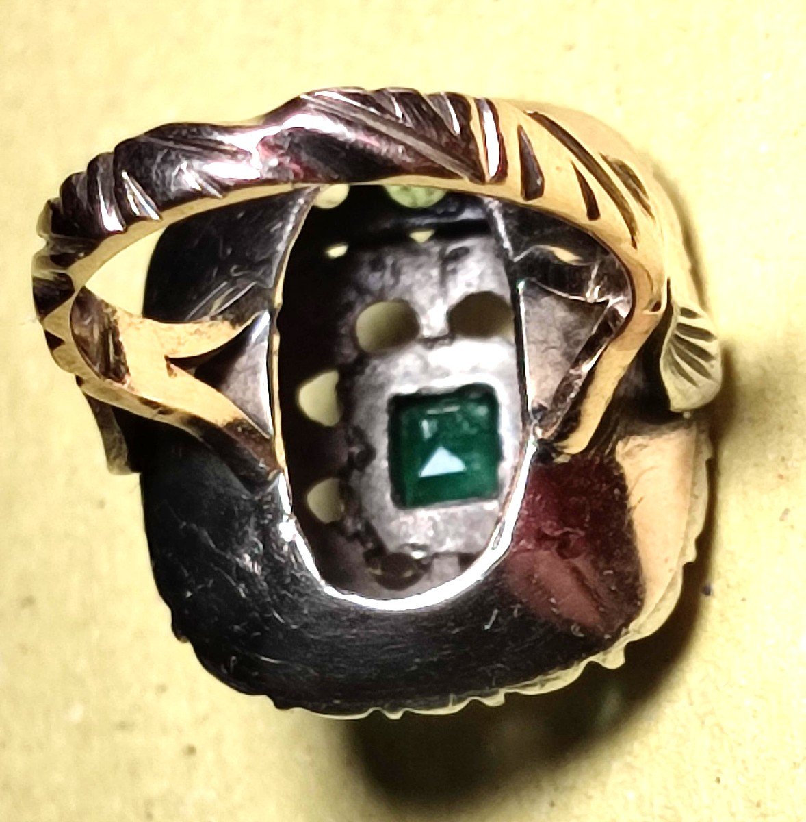 Gold Ring And Cup With Emeralds And Diamonds. Sicilian Goldsmithery 60's - Gr.8-photo-3