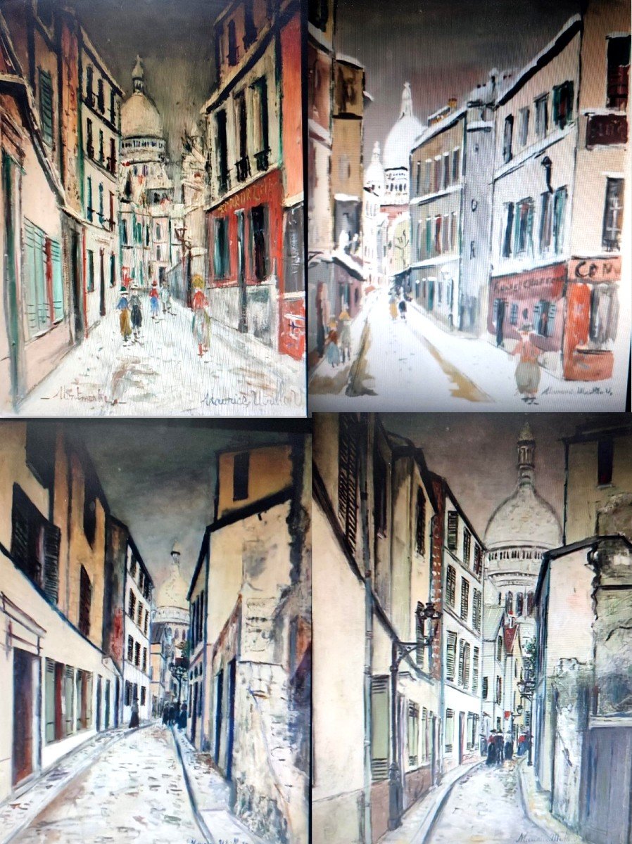 Maurice Utrillo 'rue Sainte-rustiche à Montmartre'  Olio Su Cartone Telato. Inizi 900'-photo-3