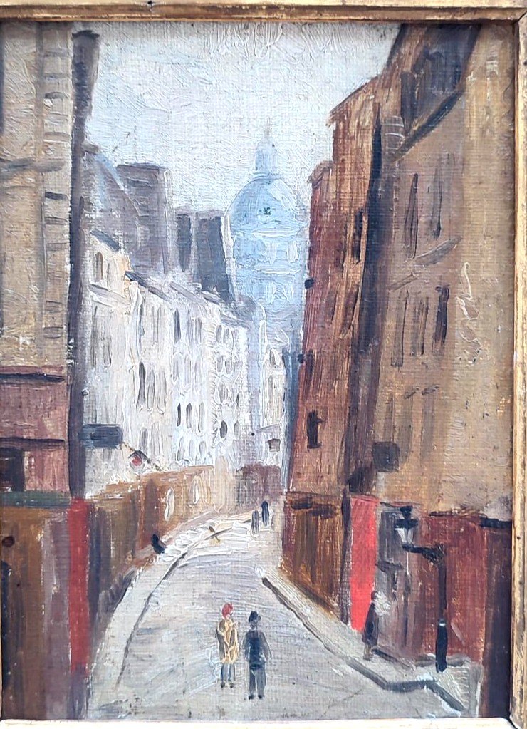 Maurice Utrillo 'rue Sainte-rustiche à Montmartre'  Olio Su Cartone Telato. Inizi 900'-photo-2