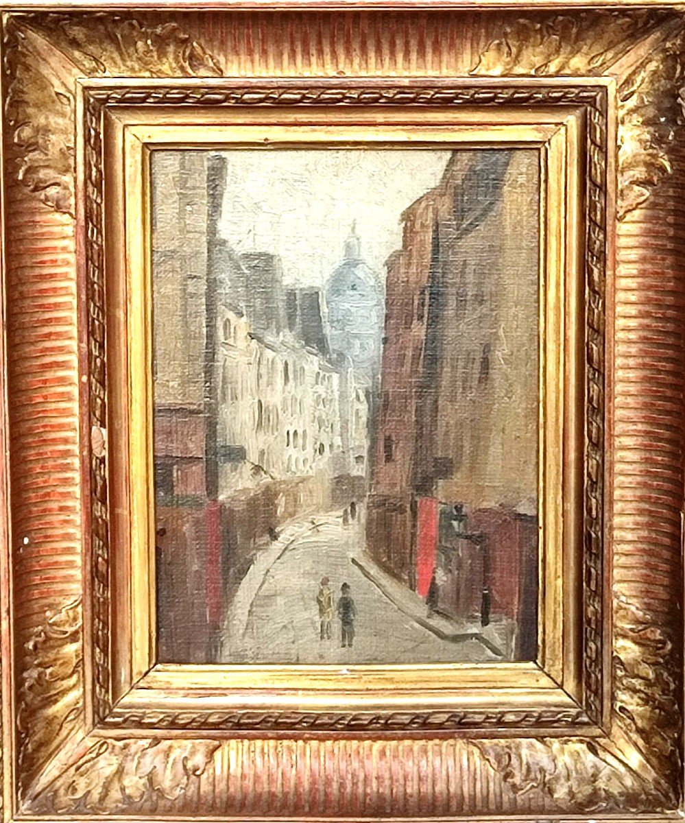 Maurice Utrillo 'rue Sainte-rustiche à Montmartre'  Olio Su Cartone Telato. Inizi 900'