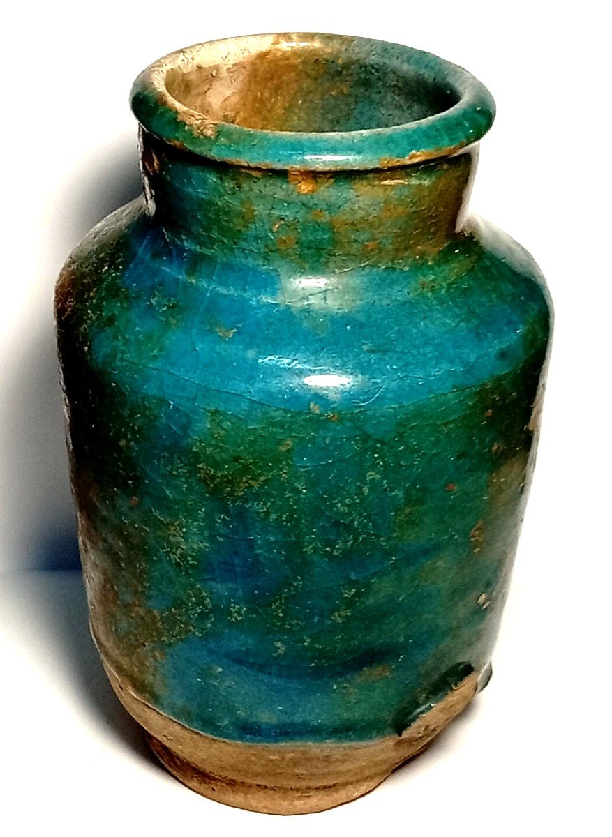  Glazed Majolica Albarello From The Medieval Period. Persia, 12th-13th Century. Intact. H. 15 C