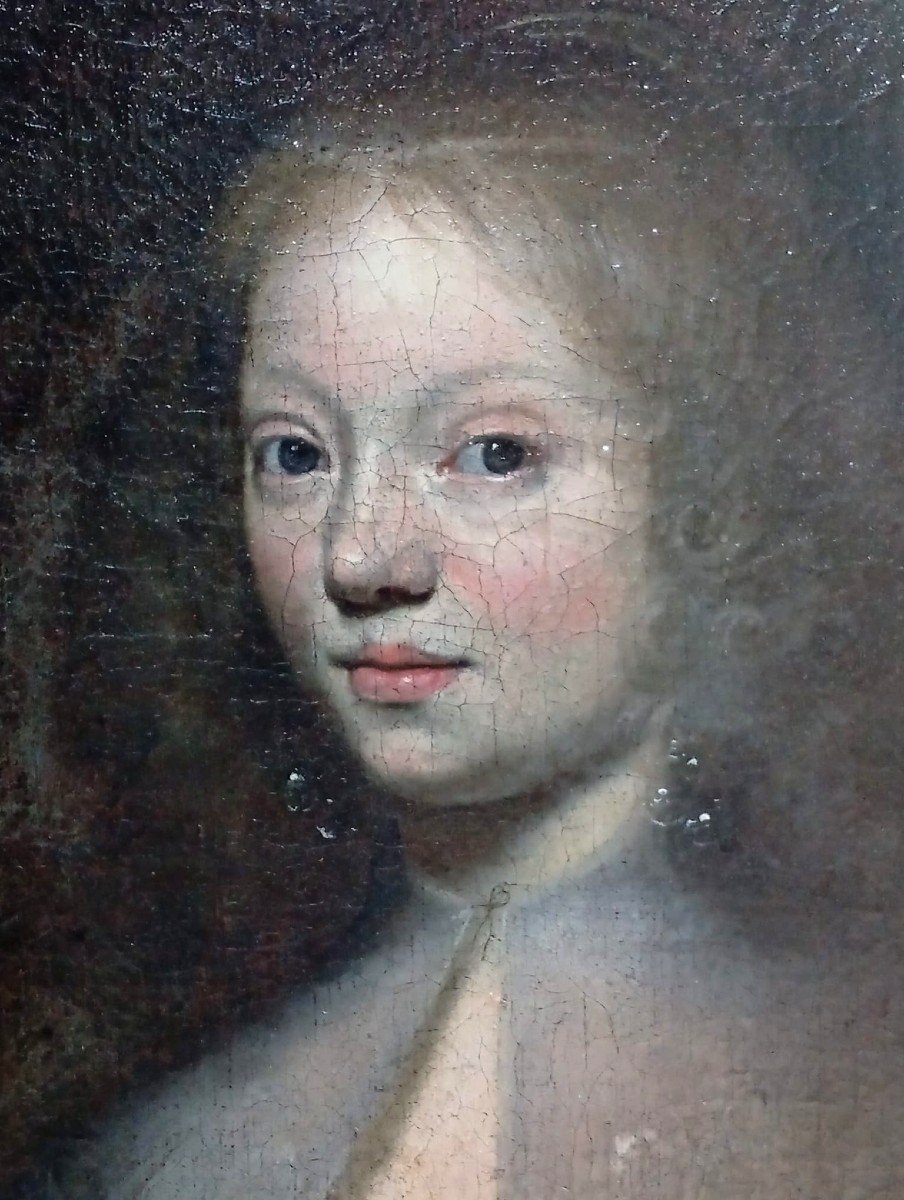  A Young Blonde Girl With A Gray Hair And Long Golden Earrings.  A. Van Dick Circle