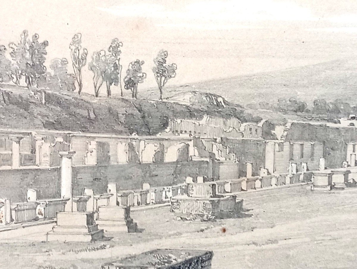 Ercole Gigante (attr.)  Il Gran Tour A Pompei. Disegno Biaccato Documentale Tra  Il 1820-30.-photo-2