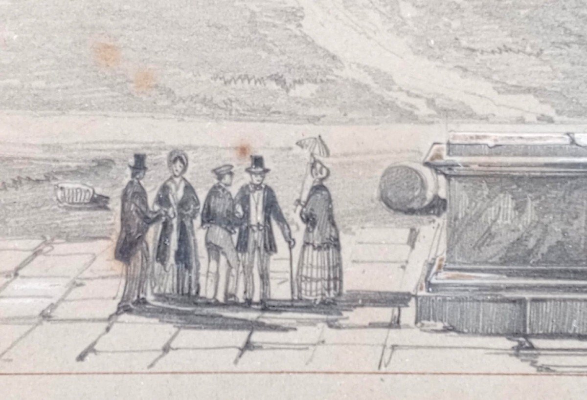 Ercole Gigante (attr.)  Il Gran Tour A Pompei. Disegno Biaccato Documentale Tra  Il 1820-30.-photo-3