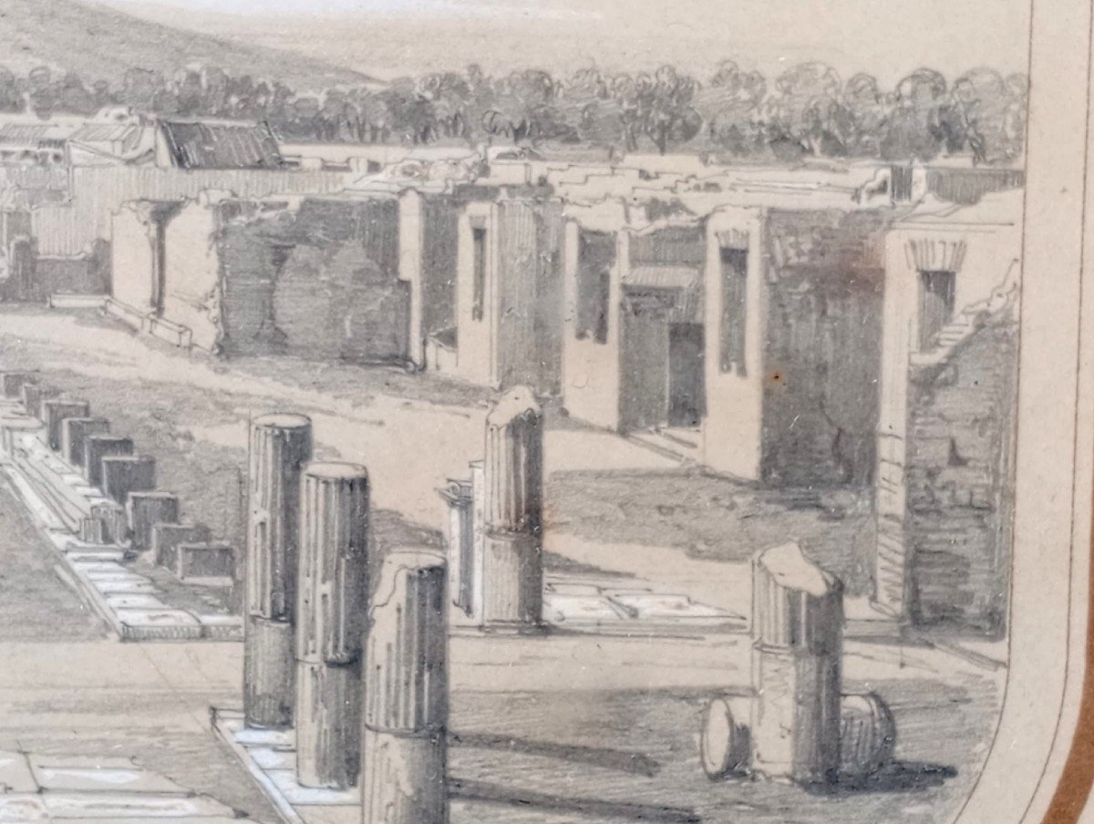 Ercole Gigante (attr.)  Il Gran Tour A Pompei. Disegno Biaccato Documentale Tra  Il 1820-30.-photo-4