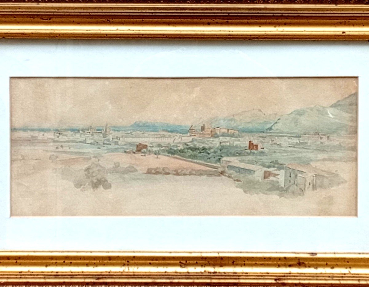 Edward Lear 'palermo And The Conca d'Oro' Bird's Eye View Watercolour And Pencil. (1847)-photo-4