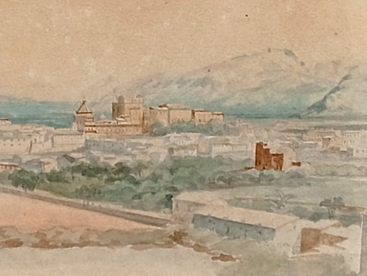 Edward Lear 'palermo And The Conca d'Oro' Bird's Eye View Watercolour And Pencil. (1847)-photo-3