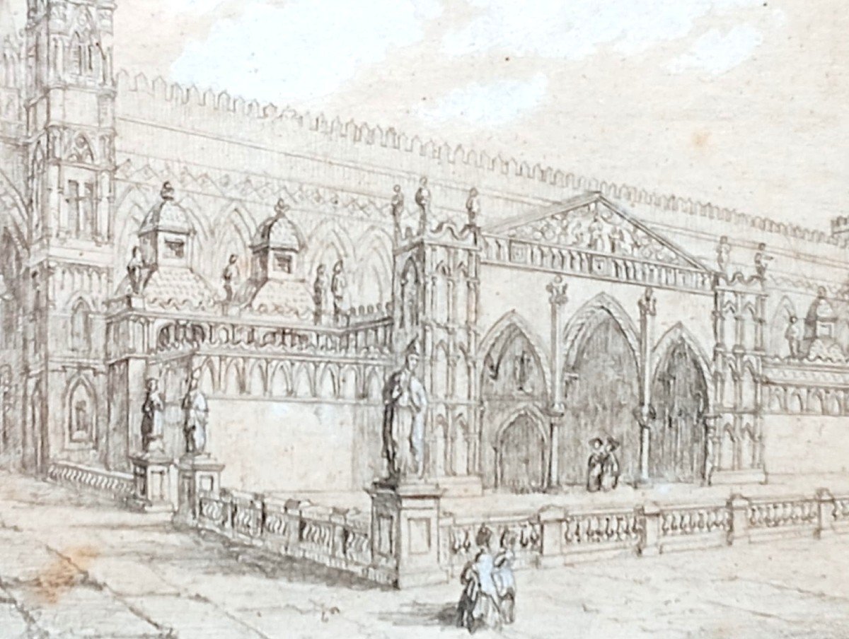  William Lighton Leitch « La cathédrale de Palerme » Croquis original pour l’impression (Siglè)-photo-2