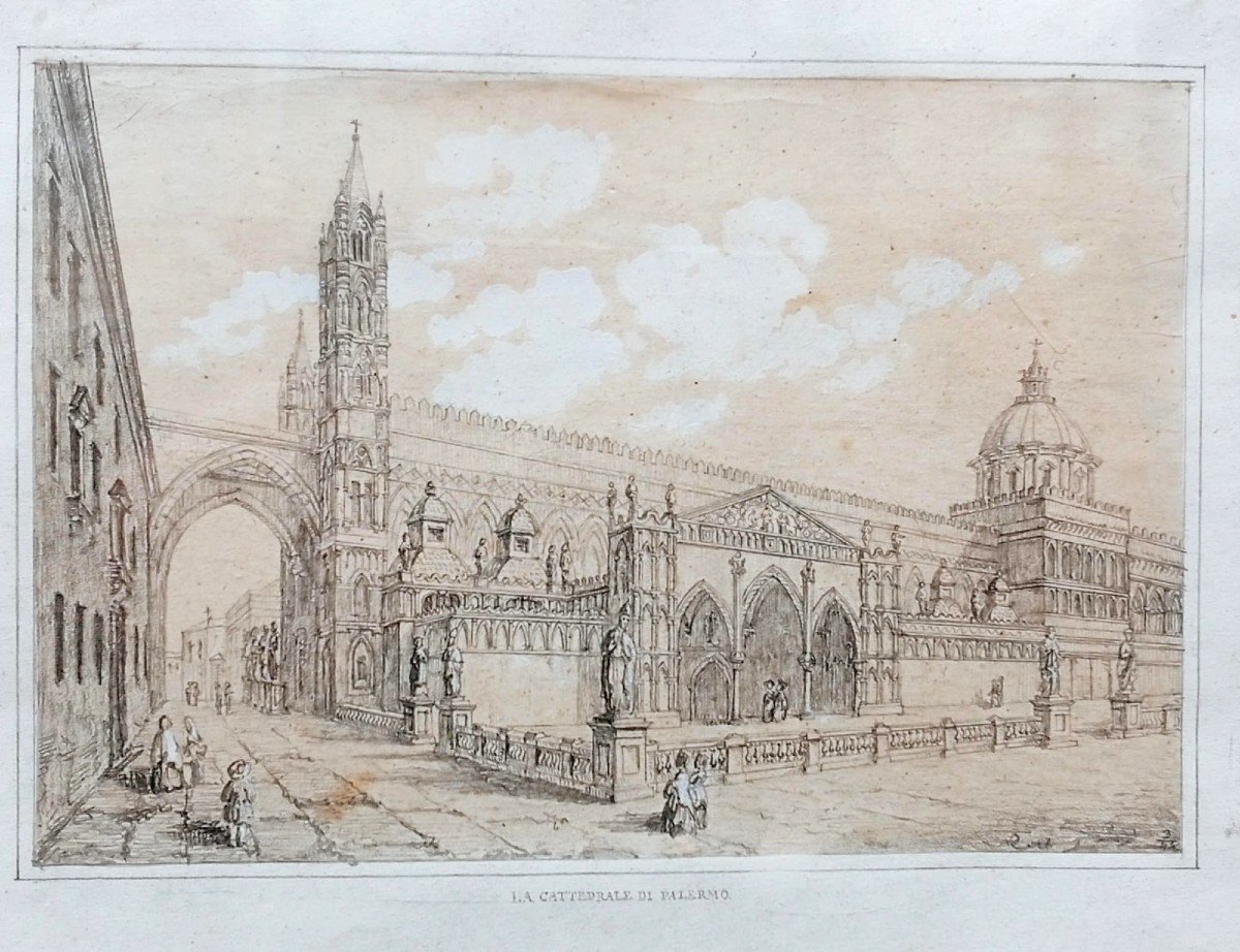  William Lighton Leitch « La cathédrale de Palerme » Croquis original pour l’impression (Siglè)