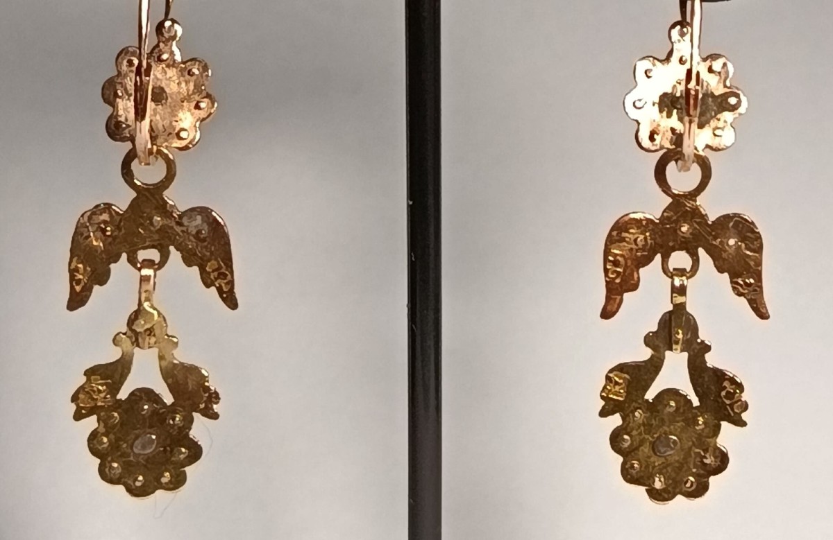 Sicilian Earrings In Gold, Pearls And Three-piece Diamonds, Late 18th And Early 19th Century-photo-2