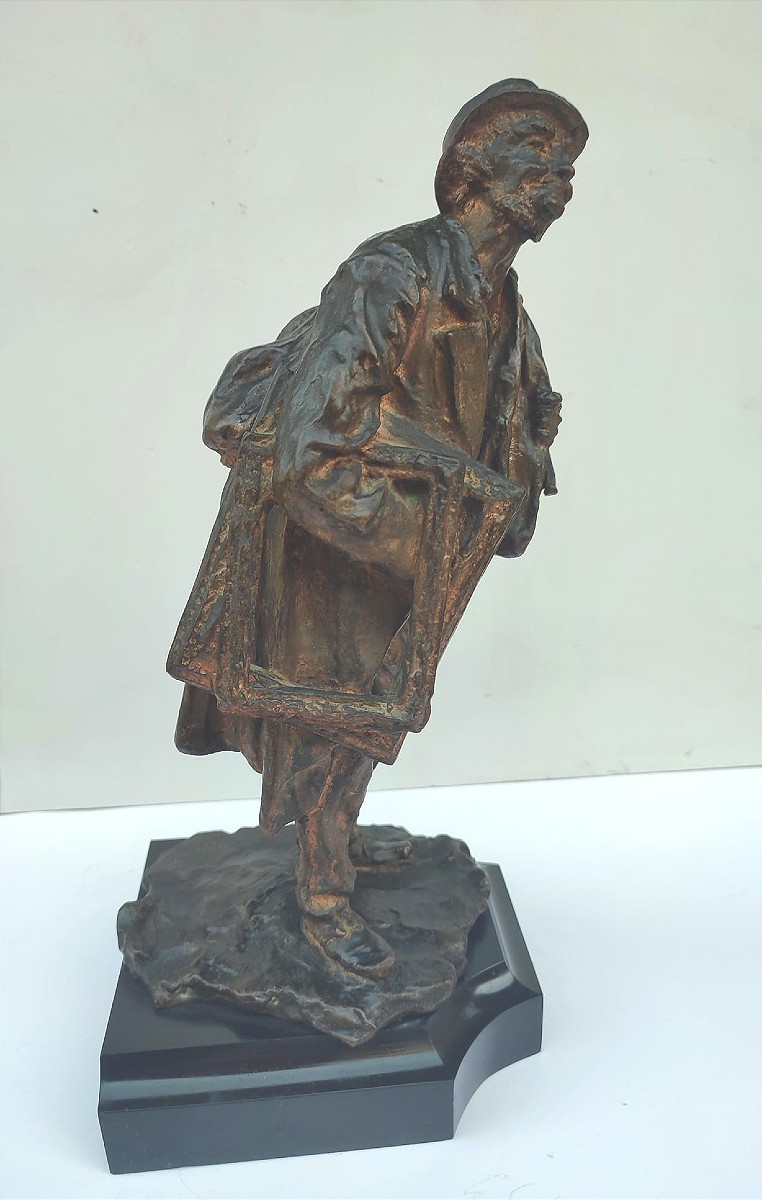 'the Old Antiquarian' Bronze With Blonde Patina By Felice Nicolò. Height 37cm.-photo-2