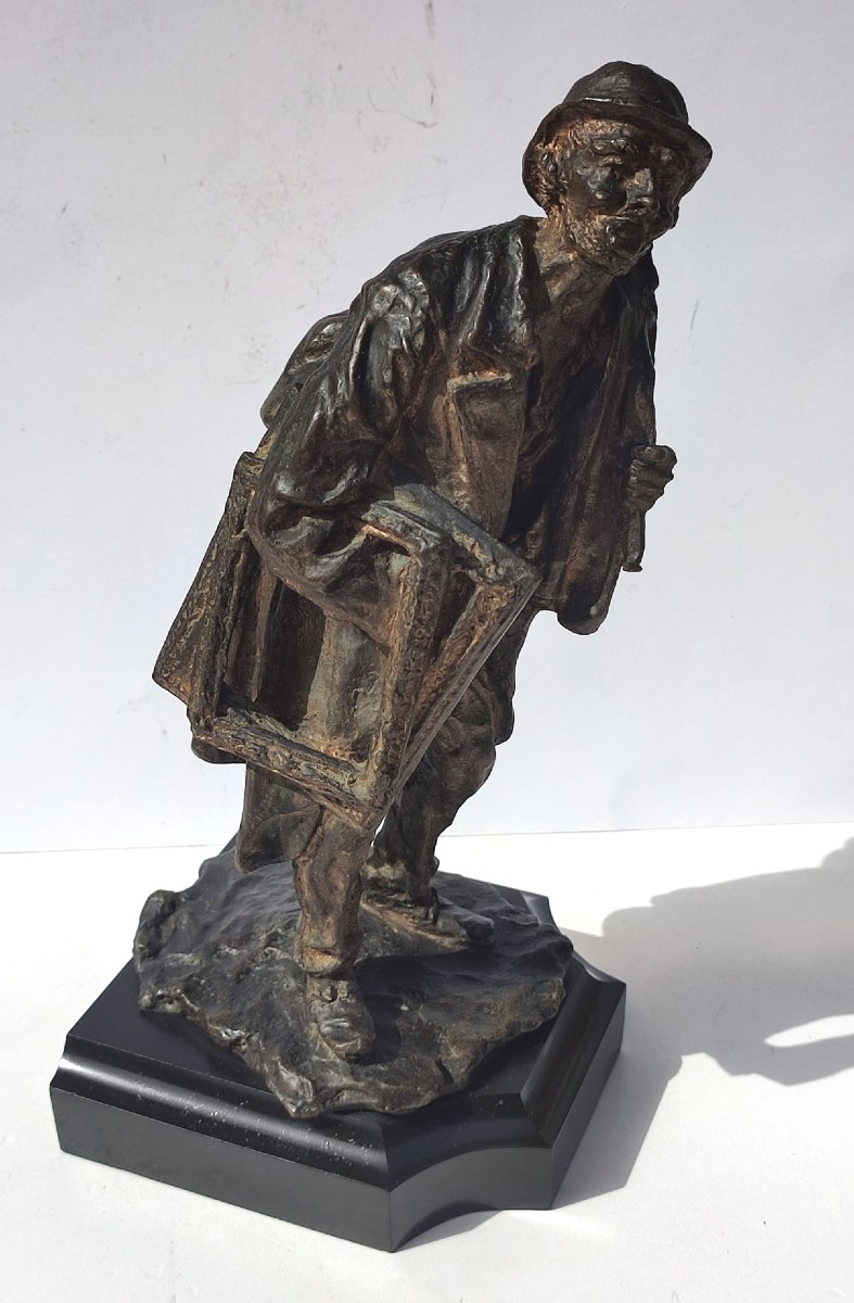 'the Old Antiquarian' Bronze With Blonde Patina By Felice Nicolò. Height 37cm.-photo-3