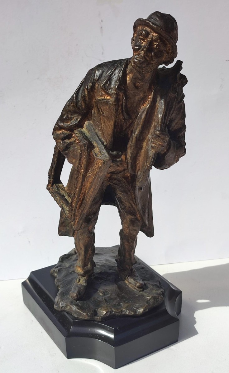 'the Old Antiquarian' Bronze With Blonde Patina By Felice Nicolò. Height 37cm.-photo-4