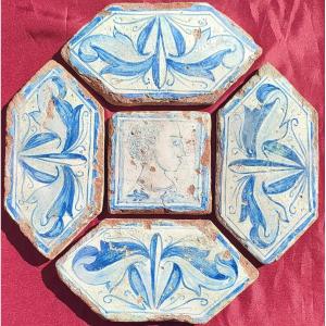 Rare Group Of Tiles Decorated 