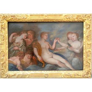  La Toilette De Vénus. Oeuvre Sur Bois Avec Cadre Vénitien D’origine -Pietro Liberi Cm.29x45