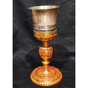 Trapani Chalice In Gilded Copper, Silver And Retrofitted Coral. First Half Of The 17th Century.