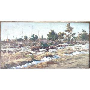 Umberto Dell'orto Milan 1848 - 1895 'last Snows' Heathland Lonate Pozzolo 19x34