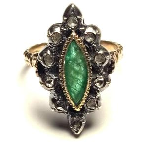 Emerald And Diamond Bobbin Ring In Gold .  Sicily 1930-40