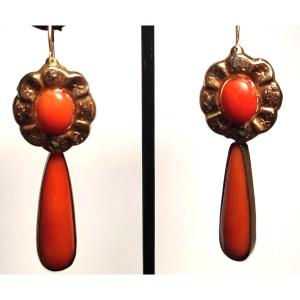   Gold And Coral Earrings Sicily Early 900'