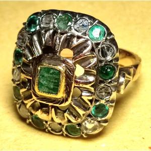 Gold Ring And Cup With Emeralds And Diamonds. Sicilian Goldsmithery 60's - Gr.8