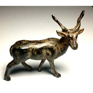  Ravissant bronze à la cire perdue Renaissance représentant un jeune cerf. Superbe patine brune