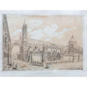  William Lighton Leitch « La cathédrale de Palerme » Croquis original pour l’impression (Siglè)