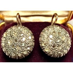 Sicilian 'patch' Earrings. Round Typology, Gold About 7g, Cut About 2.7g, Diamonds About 0.80 C