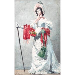 Salvatore Marchesi - « Noble femme avec une écharpe rouge et une canne » 