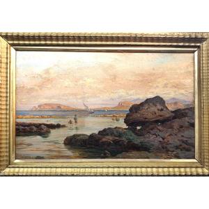  Francesco Lo Jacono « Petits pêcheurs dans le golfe de Palerme » Huile sur panneau vers 1880.