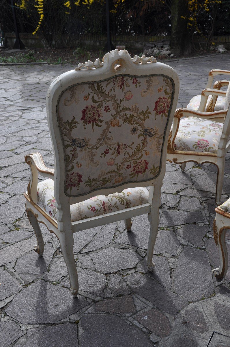 Elegant Group Of Six Lacquered And Gilded Armchairs  Italia, Marche Sec. XVIII-photo-5