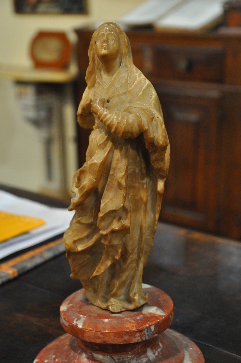 Alabaster Sculpture Madonna Sicily Sec. XVIII Height 27.5 Cm