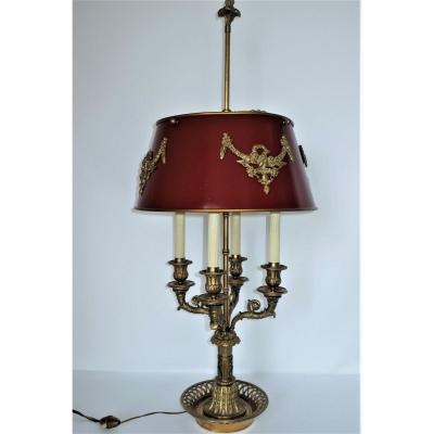 Importante Lampe Bouillotte Aux Corne d'Abondance XIXème Bronze Dore