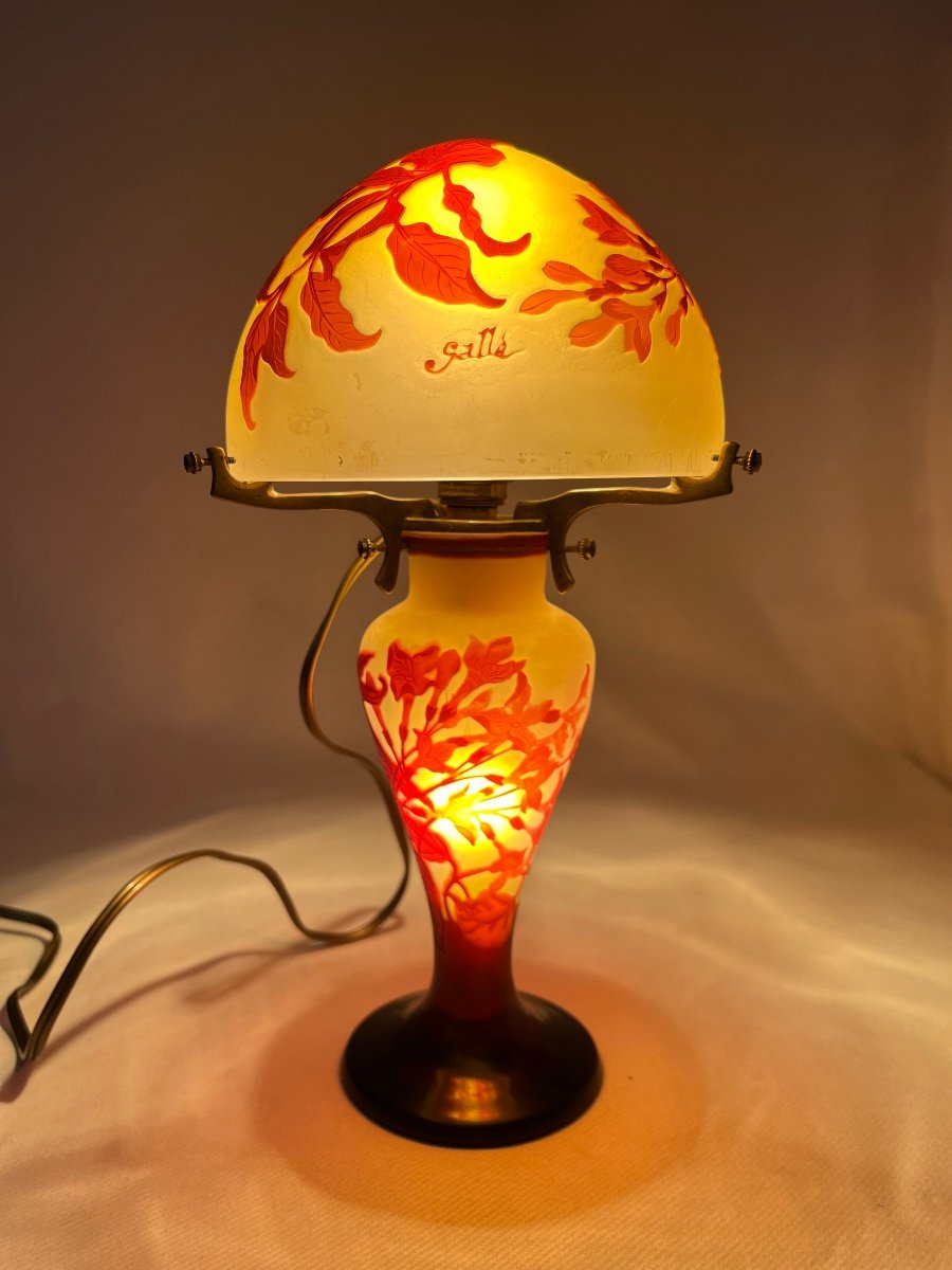 émile Gallé Lampe Champignon à Décor De Jasmin, Art Nouveau-photo-4