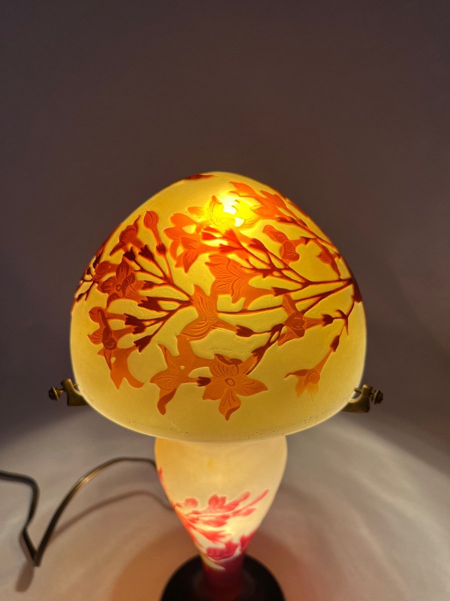 émile Gallé Lampe Champignon à Décor De Jasmin, Art Nouveau-photo-6