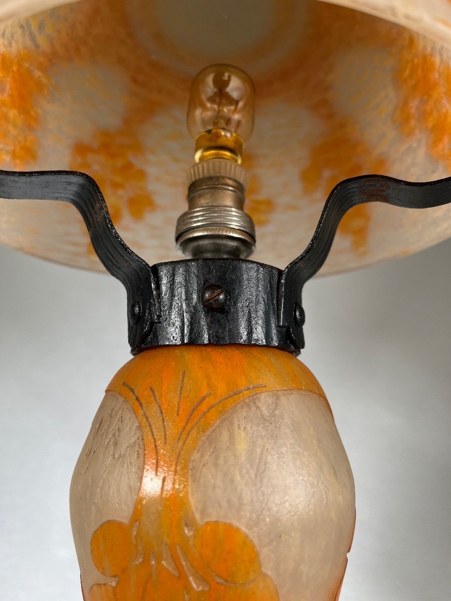 Le Verre Français - Charles Schneider Lampe Champignon Dattier Era Daum Galle, Art Déco -photo-2