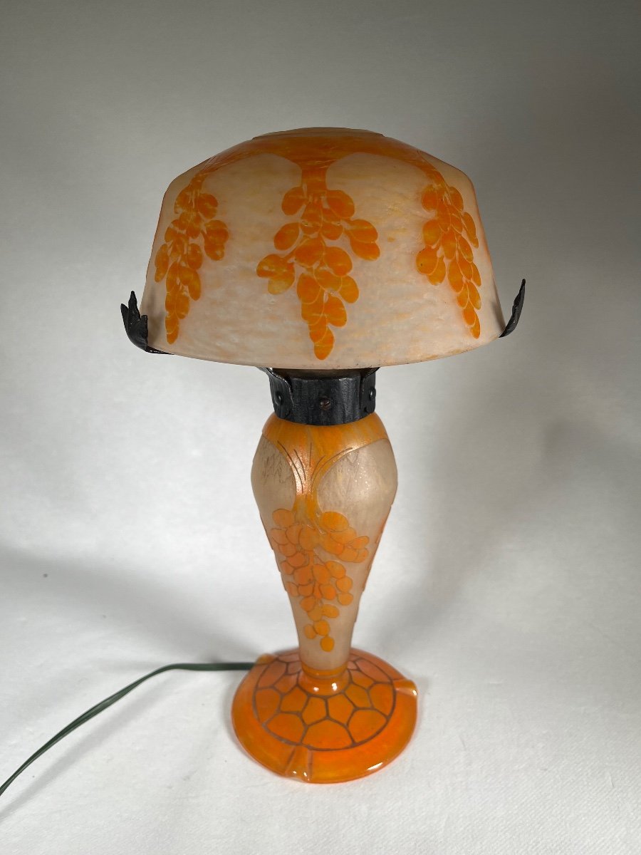 Le Verre Français - Charles Schneider Lampe Champignon Dattier Era Daum Galle, Art Déco 