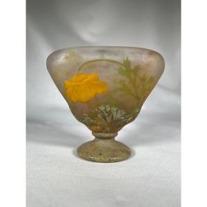 Daum Nancy Vase Decorated With Poppies With Era Galle Plates, Art Nouveau 