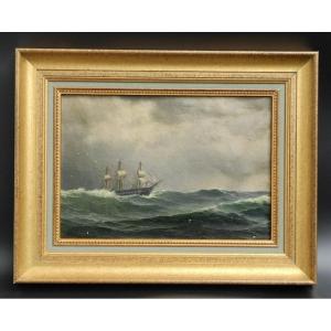 Old Marine Painting Oil On Canvas Signed Carl Baagoe Danish School Circa 1880 