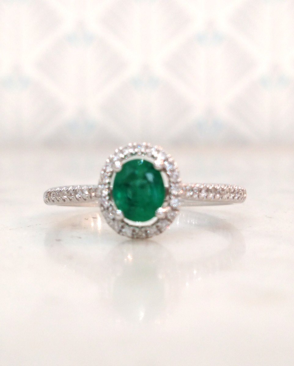 White Gold Emerald Ring Surrounded By Diamonds-photo-3